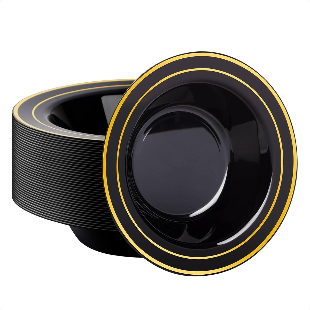 50 Pack Plastic Bowls with Gold Rim
