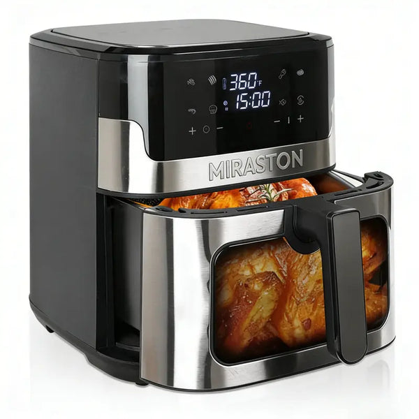 MIRASTON 8.5QT Large Capacity Digital Air Fryer with Visible Cooking Window, Stainless Steel, Nonstick Basket, Dishwasher-Safe, 1500W