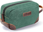 Men'S Canvas Travel Toiletry Bag, PU Leather Dopp Kit - Black