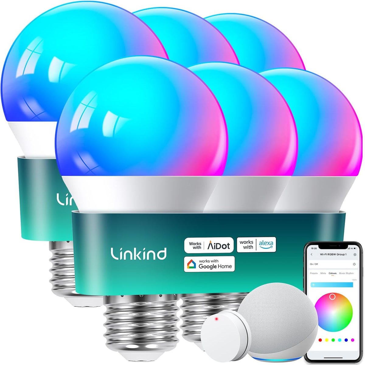 Smart Light Bulbs, Work with Alexa, Google Home, Aidot