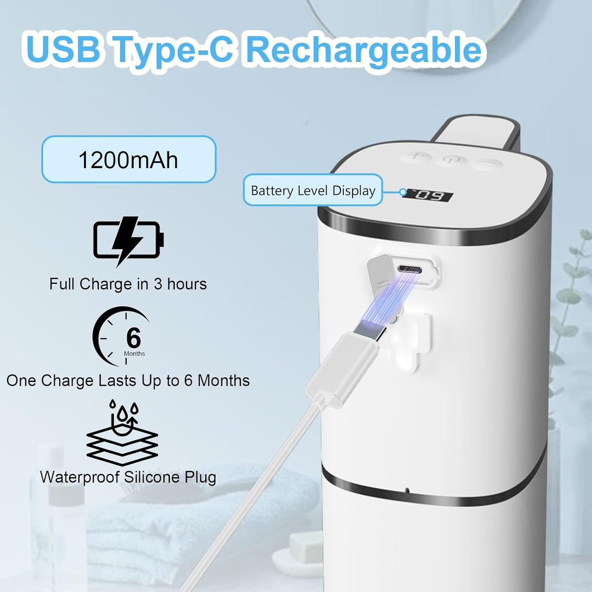 Automatic Liquid Soap Dispenser Touchless, USB Rechargeable Smart Hand Soap Dispenser, 9-Level Adjustable, Physical Button Operation, 13.5Oz/400Ml Wall Mounted for Bathroom Kitchen Dish Soap