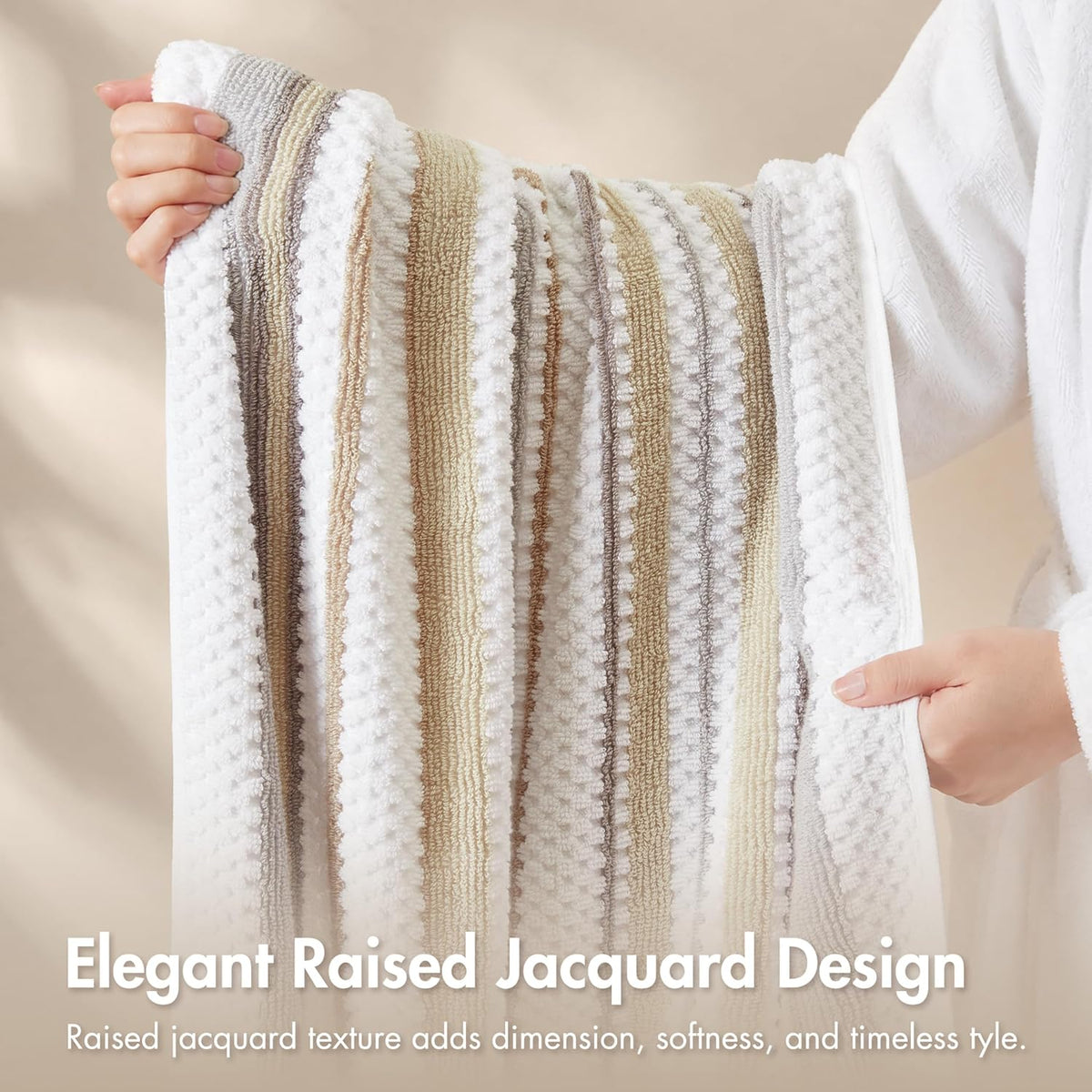 Sutton Stripe 6 Piece Cotton Bath Towel Set, Neutral