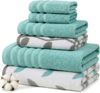 6 Piece Bath Towel Set – Bathroom Set with 2 Bath Towels, 2 Hand Towels, and 2 Wash Cloths – 100% Cotton, Super Absorbent & Extra Soft – Reversible Botanical Vine (Taupe Brown)
