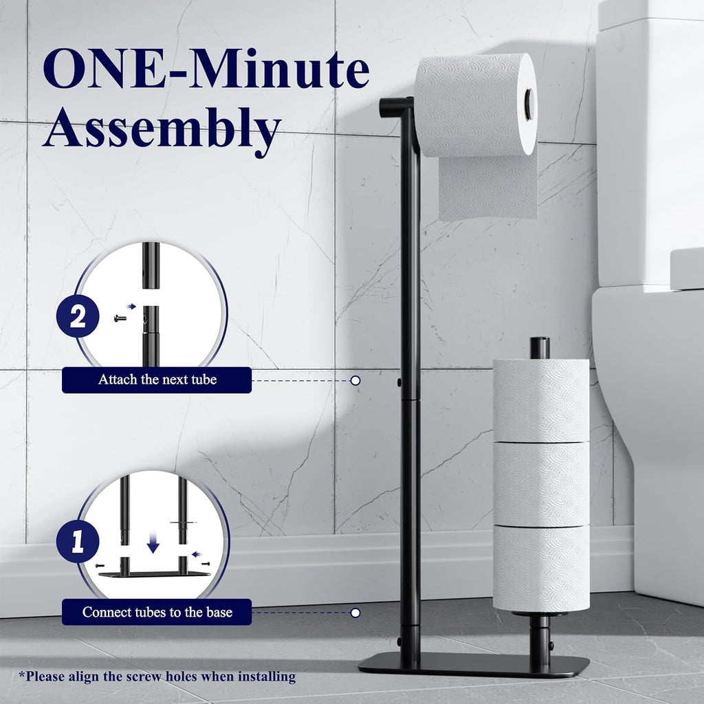 Toilet Paper Holder Stand, Bathroom Storage, Medium, Black