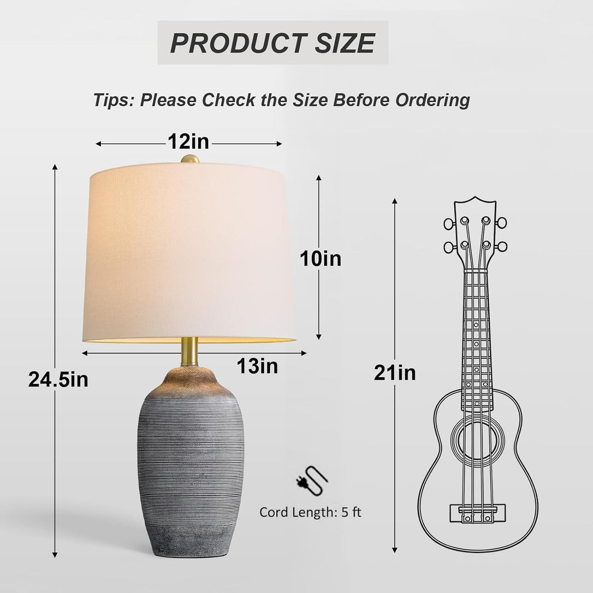 24.5" Ceramic Rustic Lamp for Living Room with Pre-Attached Shade