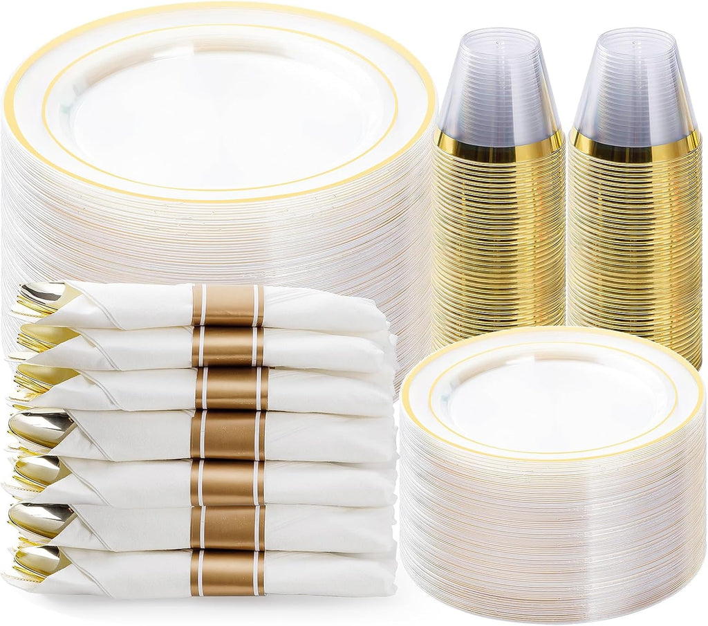 350 Piece Black Gold Dinnerware Set for 50 Guests