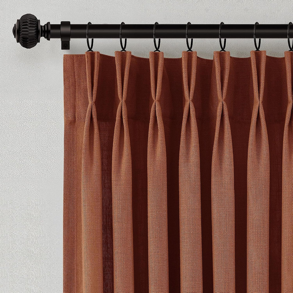 Pinch Pleated Linen Curtains 90 Inches Long Semi Sheer 2 Panels Natural