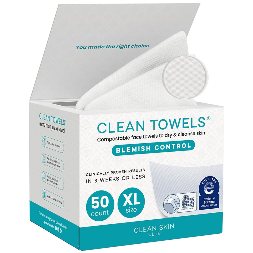 Sensitive Skin Clean Towels® XL, Ultra-Soft Disposable Face Dry Wipes Infused with Aloe & Glycerin, XL - 1 Pack (50 Count)