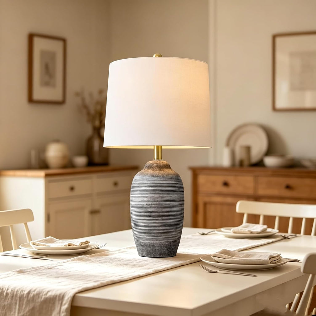 24.5" Ceramic Rustic Lamp for Living Room with Pre-Attached Shade