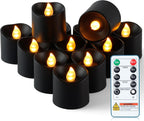 Black Flameless LED Votive Tealight Candles & Timer Remote, 12Pack