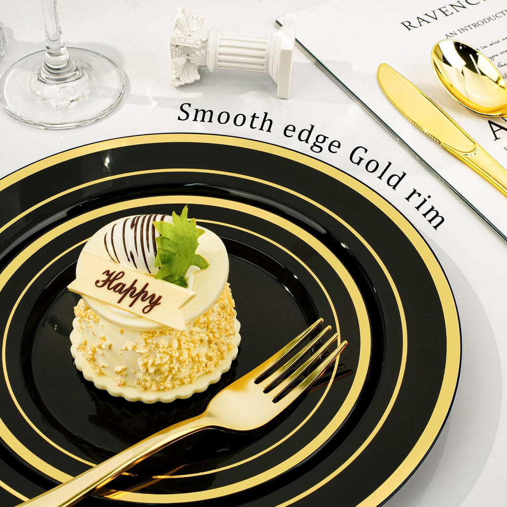350 Piece Black Gold Dinnerware Set for 50 Guests