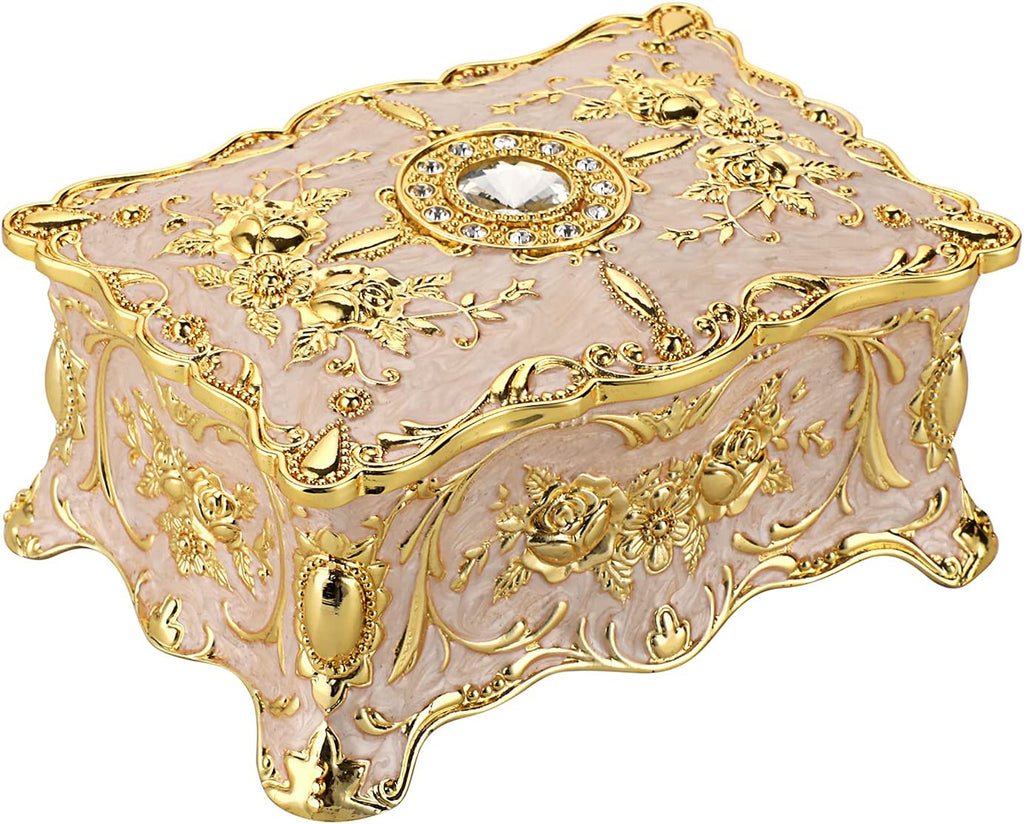 Hipiw Vintage Metal Jewelry Box Organizer for Women, 4.9"X3.4"X2.7"