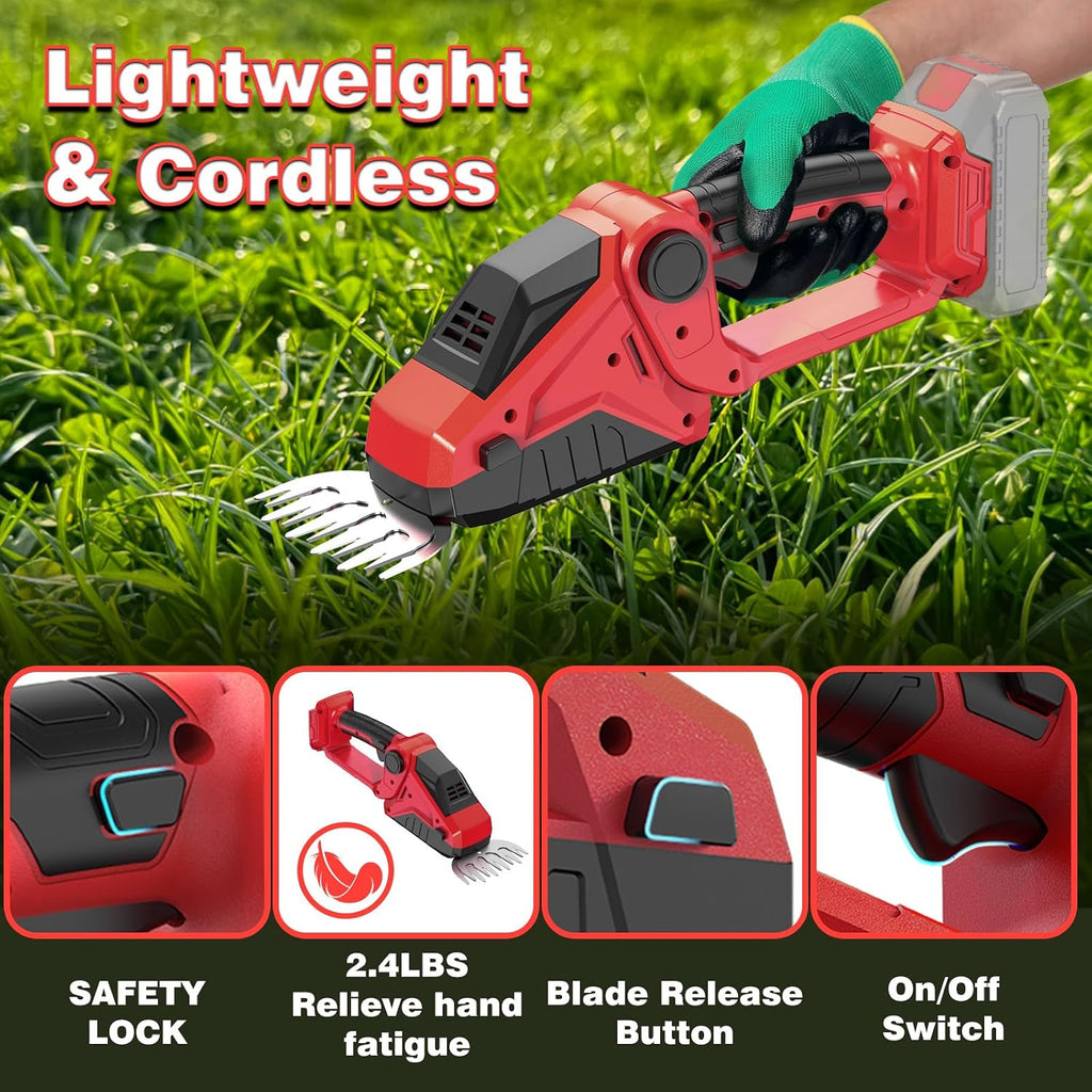 Cordless Hedge Trimmer Compatible with Milwaukee 18V Battery(No Battery),2200Rpm Mini Grass Shear,2 in 1 Handheld Electric Hedge Trimmer/Grass Cutter,Shrub/Bush Trimmer for Gardening,Yard