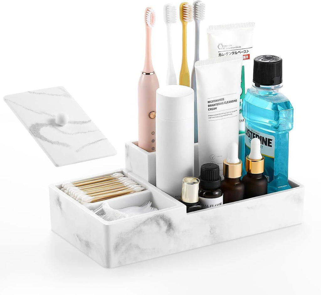 Bathroom Counter Organizer, 5 Slots, Gravel White