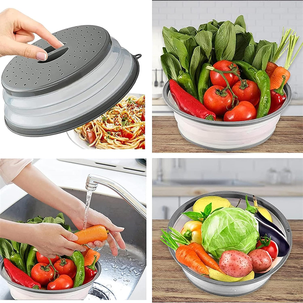 Microwave Splatter Cover Vented for Food, Splatter Guard & Colander Kitchen Gadget for Fruit Vegetables Microwave Plate Cover with Hook Hole,Dishwasher-Safe,Bpa-Free Silicone & Plastic (1 Pack)
