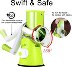 Rotary Cheese Grater Hand Crank, Kitchen Shredder Speed Mandolin Slicer Nut Grinder with Handle and Drum Blades for Cheese, Vegetable, Walnut, Chocolate, Potato, Carrot, 3 Blades, Green