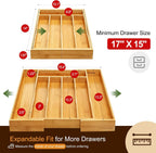 Expandable Bamboo Kitchen Drawer Organizer for Cutlery and Utensils, Adjustable Bamboo Wood Cutlery Tray in Drawer for Flatware and Silverware in Kitchen, (Natural)