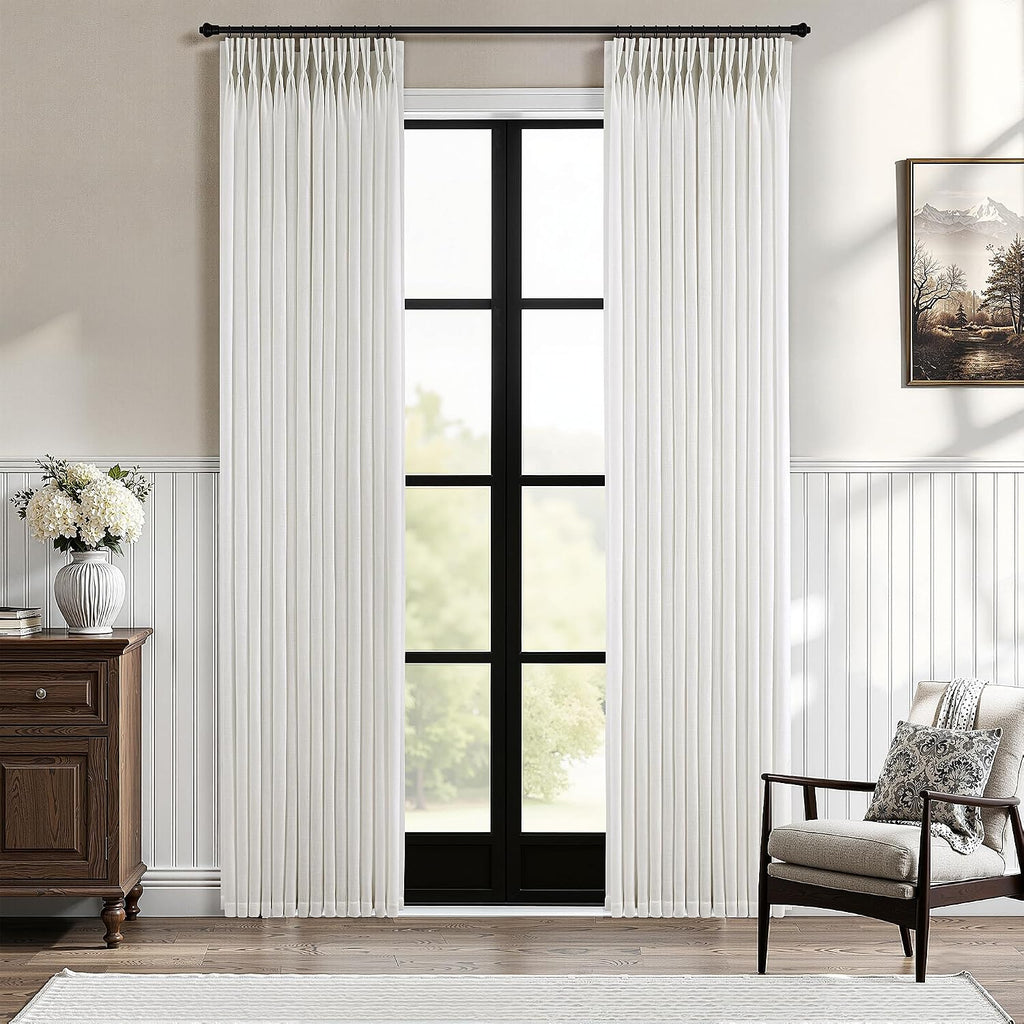 Pinch Pleated Linen Curtains 90 Inches Long Semi Sheer 2 Panels Natural