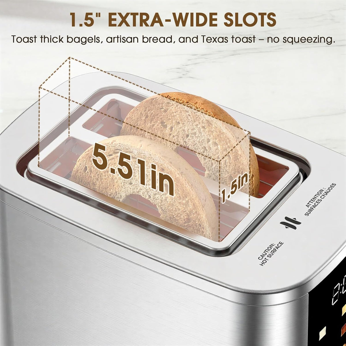 2 Slice Toaster, 1.5" Wide Slots, 7.2" Touchscreen