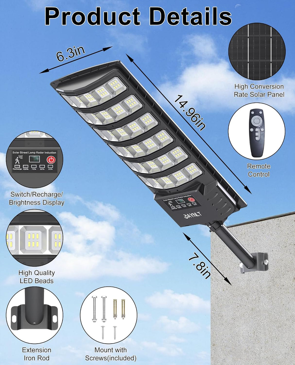 Solar Street Lights, Solar Security Flood Lights, 2 Pack