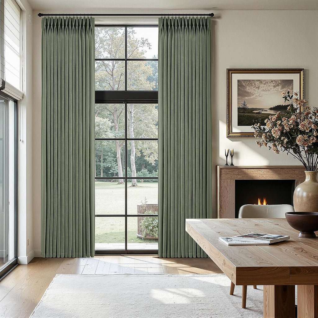 Pinch Pleated Linen Curtains 90 Inches Long Semi Sheer 2 Panels Natural