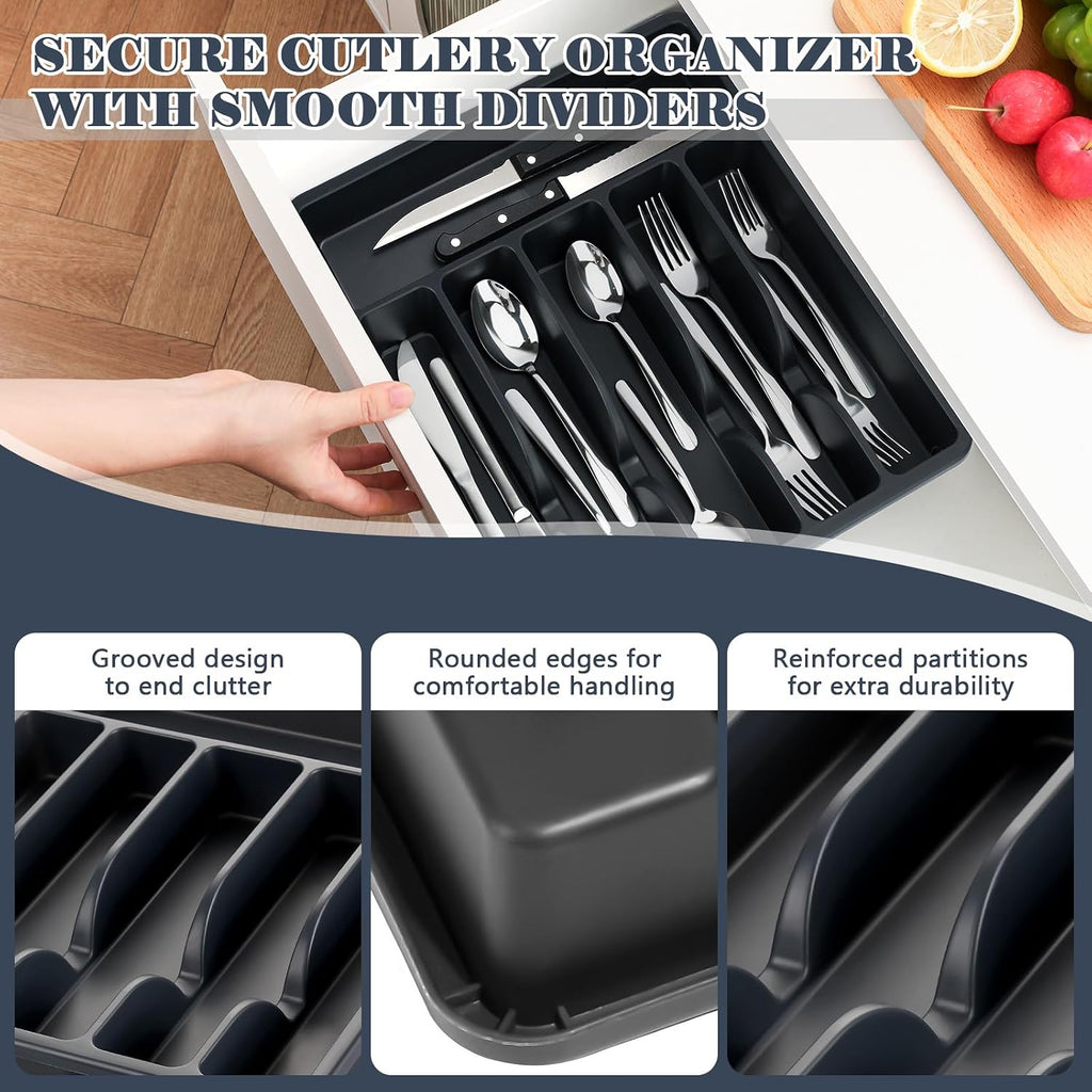 49 Piece Stainless Steel Silverware Set with Steak Knives - 8 Person Silverware Set with Organizer, Include Knives, Forks & Spoons Flatware Set for Apartment & Restaurant