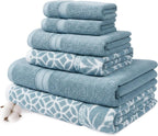 6 Piece Bath Towel Set – Bathroom Set with 2 Bath Towels, 2 Hand Towels, and 2 Wash Cloths – 100% Cotton, Super Absorbent & Extra Soft – Reversible Botanical Vine (Taupe Brown)