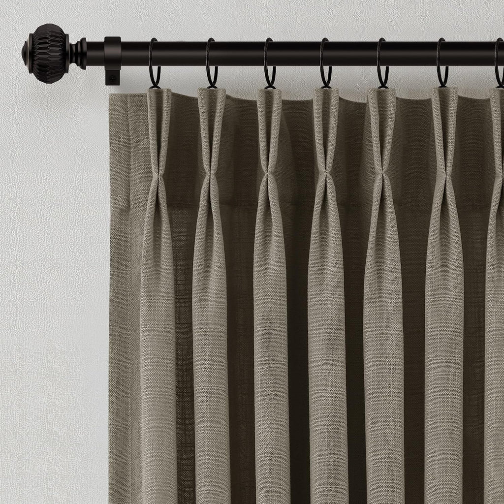 Pinch Pleated Linen Curtains 90 Inches Long Semi Sheer 2 Panels Natural