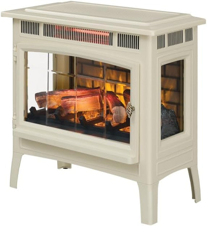 Freestanding Electric Fireplace Stove Heater with 3D Flame Effect for 1,000 Sq. Ft. Room, Cream