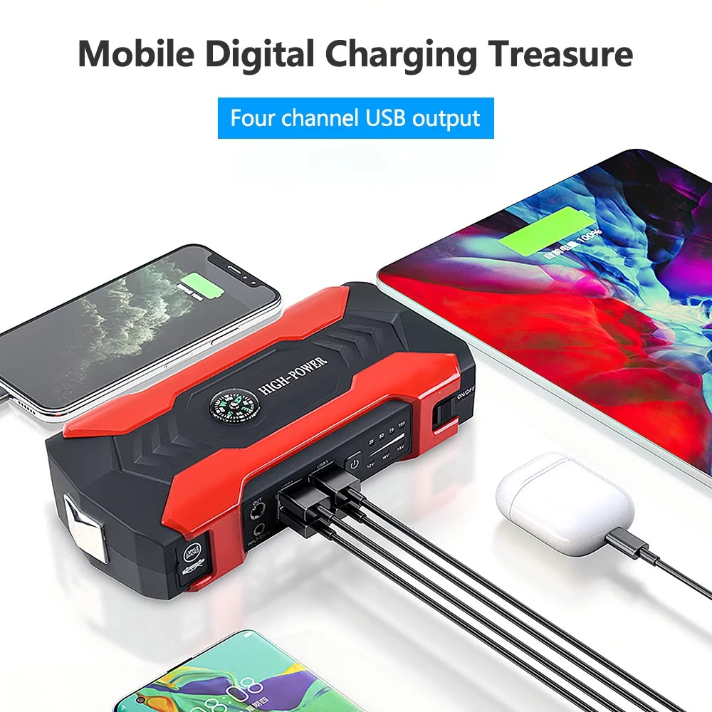 Power Up Your Adventures: 28000mAh 600A Portable Car Jump Starter with LED Flashlight