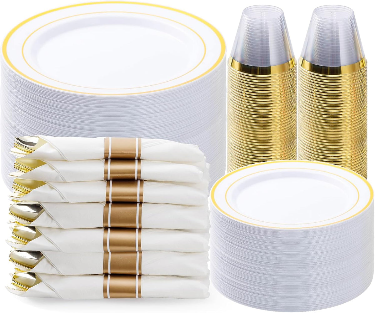 350 Piece Black Gold Dinnerware Set for 50 Guests