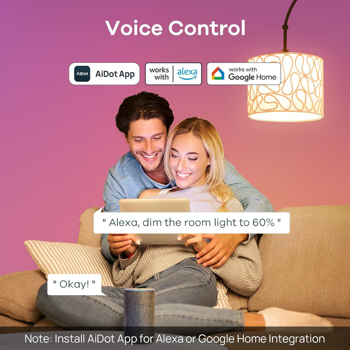 Smart Light Bulbs, Work with Alexa, Google Home, Aidot