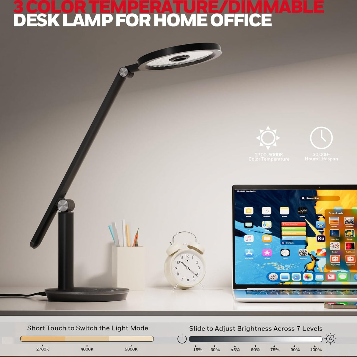 H6 Desk Lamp for Home Office, Dimmable Reading Table Light, Black