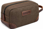 Men'S Canvas Travel Toiletry Bag, PU Leather Dopp Kit - Black