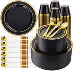 350 Piece Black Gold Dinnerware Set for 50 Guests