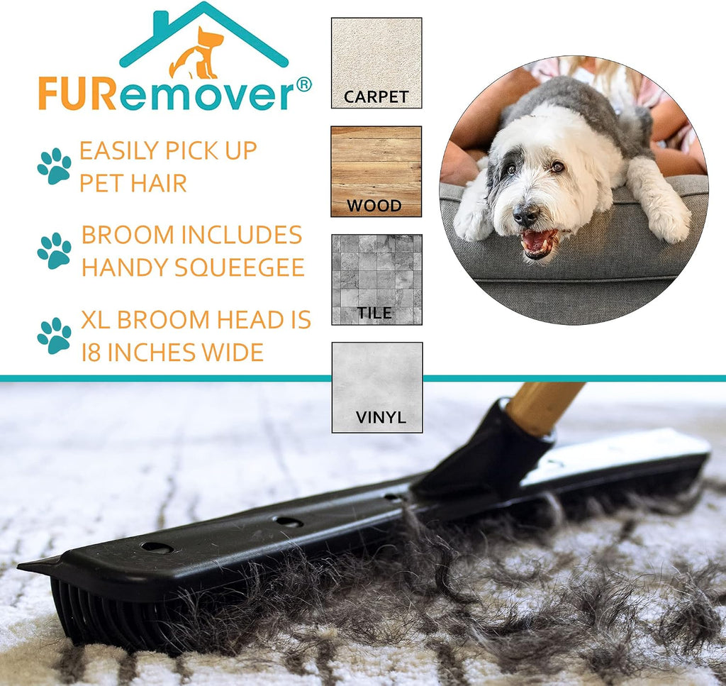 Pet Hair Removal Rubber Broom, Heavy Duty Cleaning 18" Broom Head