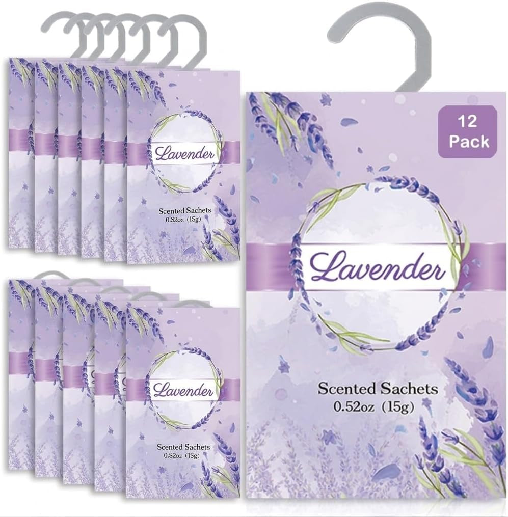 Closet Air Freshener with Hanging Retractable Hook, 12 Fresh Linen Sachets