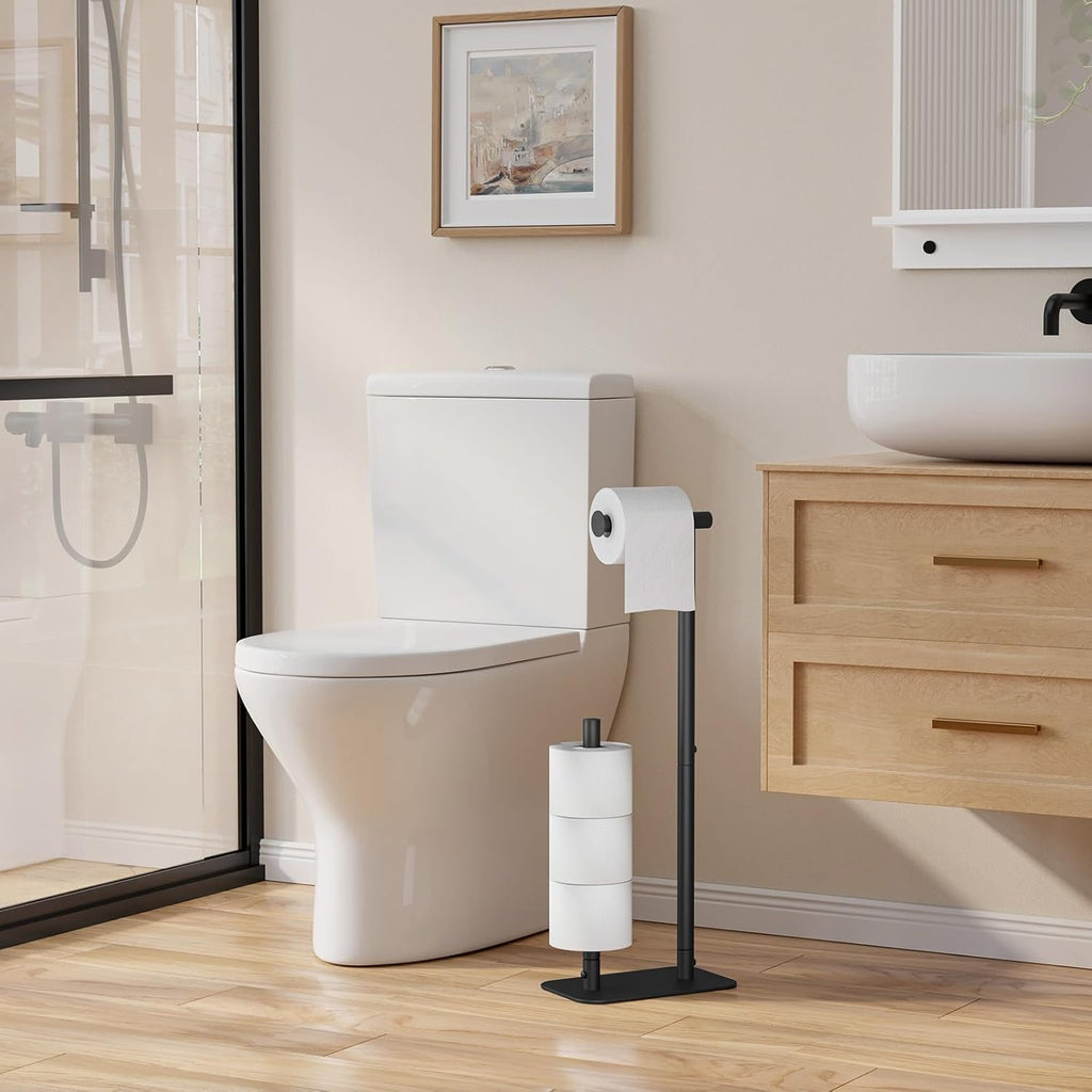 Toilet Paper Holder Stand, Bathroom Storage, Medium, Black
