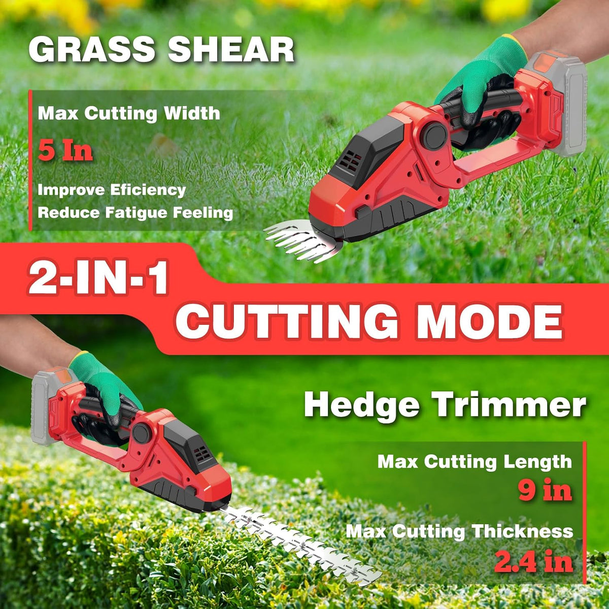 Cordless Hedge Trimmer Compatible with Milwaukee 18V Battery(No Battery),2200Rpm Mini Grass Shear,2 in 1 Handheld Electric Hedge Trimmer/Grass Cutter,Shrub/Bush Trimmer for Gardening,Yard