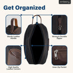 Men'S Canvas Travel Toiletry Bag, PU Leather Dopp Kit - Black