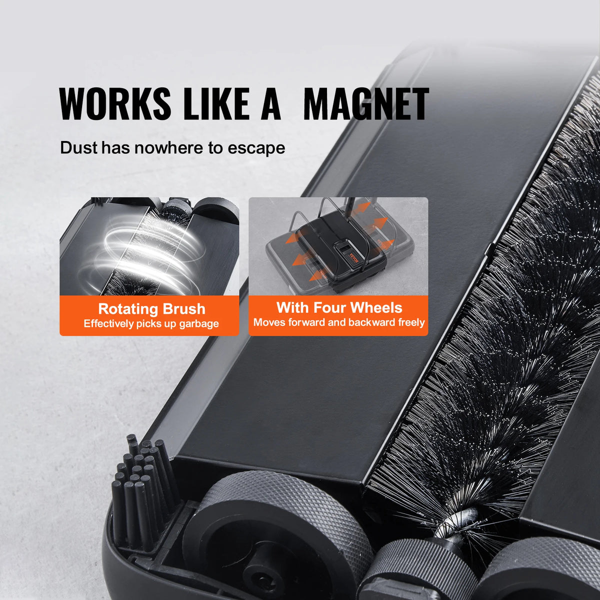 Manual Carpet Sweeper 7.87 in Sweeping Paths 300Ml Dustbin Capacity W/ Comb for Home Rugs Hardwood Surfaces Wood Floors