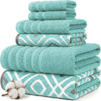6 Piece Bath Towel Set – Bathroom Set with 2 Bath Towels, 2 Hand Towels, and 2 Wash Cloths – 100% Cotton, Super Absorbent & Extra Soft – Reversible Botanical Vine (Taupe Brown)