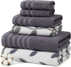6 Piece Bath Towel Set – Bathroom Set with 2 Bath Towels, 2 Hand Towels, and 2 Wash Cloths – 100% Cotton, Super Absorbent & Extra Soft – Reversible Botanical Vine (Taupe Brown)
