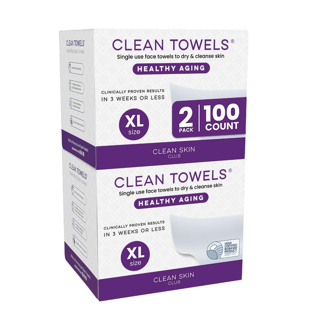 Sensitive Skin Clean Towels® XL, Ultra-Soft Disposable Face Dry Wipes Infused with Aloe & Glycerin, XL - 1 Pack (50 Count)