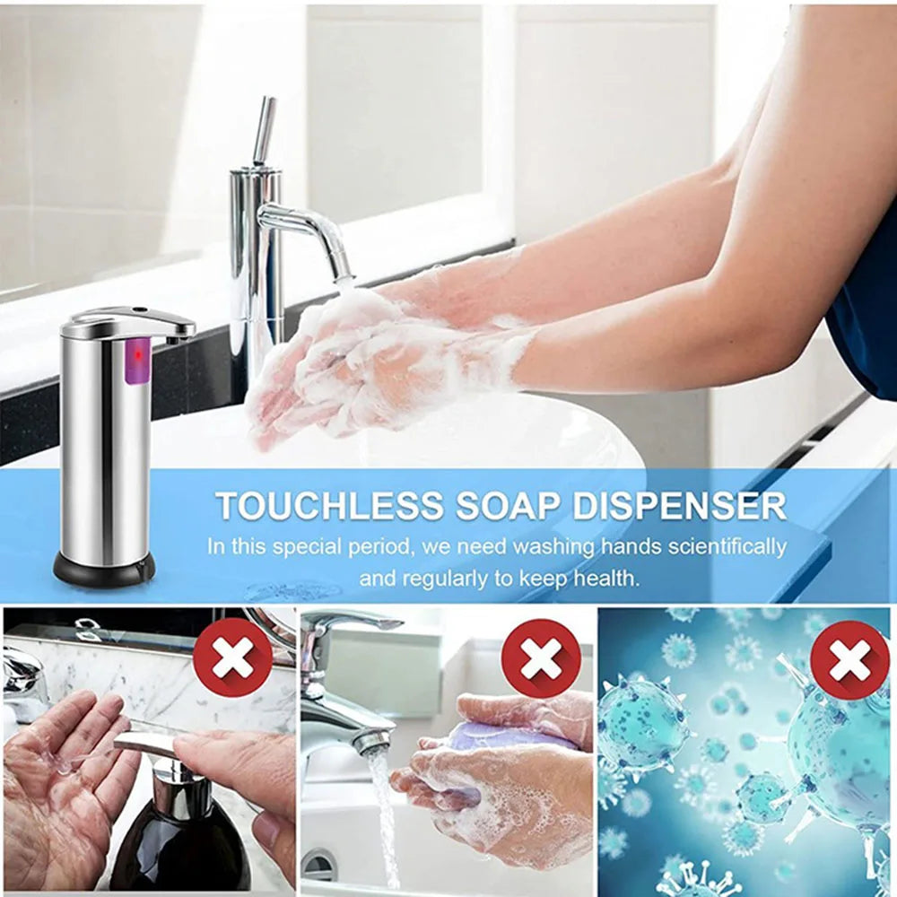 Stainless Steel Automatic Soap Dispenser Touchless Sensor Liquid Soap Dispenser Pump Waterproof Soaps Dispenser for Bathroom