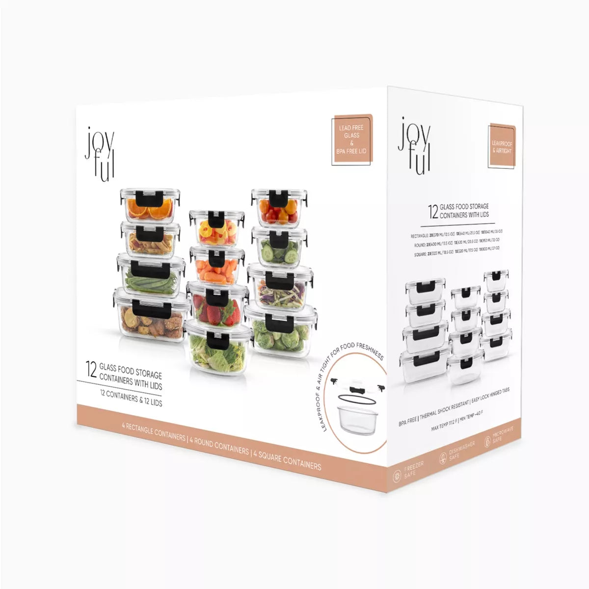 Joyful by Joyjolt 24 Piece Glass Storage Containers with Leakproof Lids Set