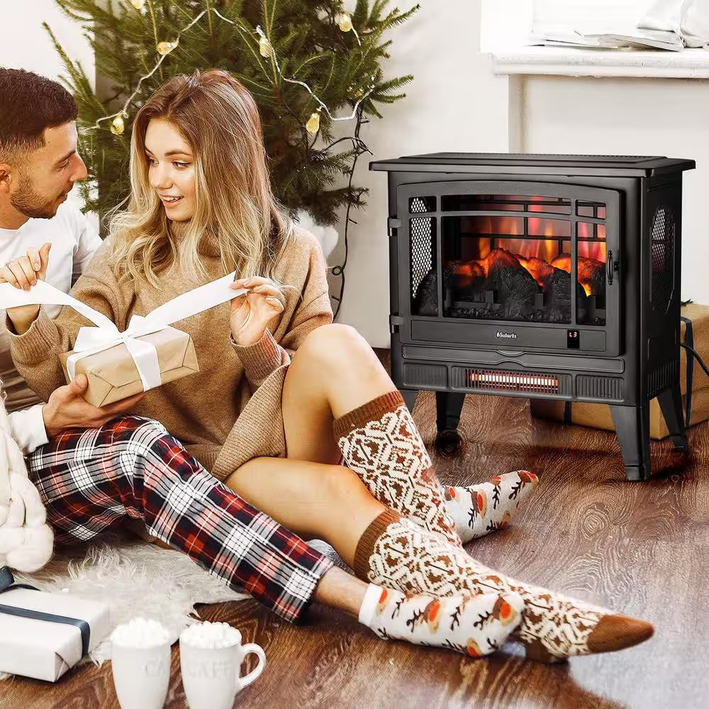1400 W Suburbs 25 In. Wifi-Enabled Electric Fireplace Infrared Quartz Heater, Crackling Sound Freestanding Heater, Black