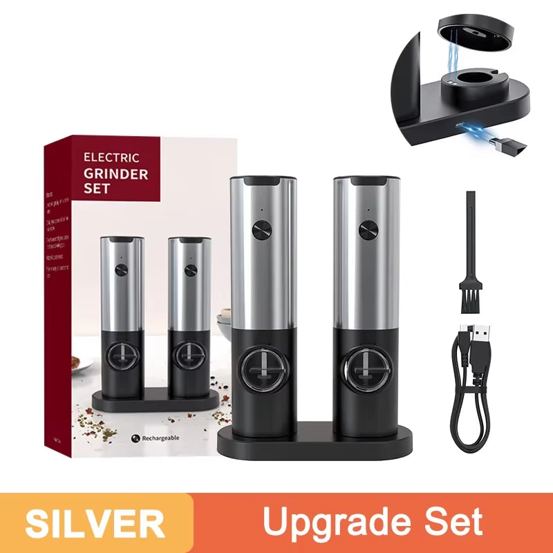 Electric Pepper Powder Grinder USB Rechargeable Salt Pepper Grinder with Adjustable Roughness Freshly Ground Pepper Kitchen Tool
