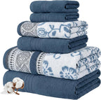 6 Piece Bath Towel Set – Bathroom Set with 2 Bath Towels, 2 Hand Towels, and 2 Wash Cloths – 100% Cotton, Super Absorbent & Extra Soft – Reversible Botanical Vine (Taupe Brown)