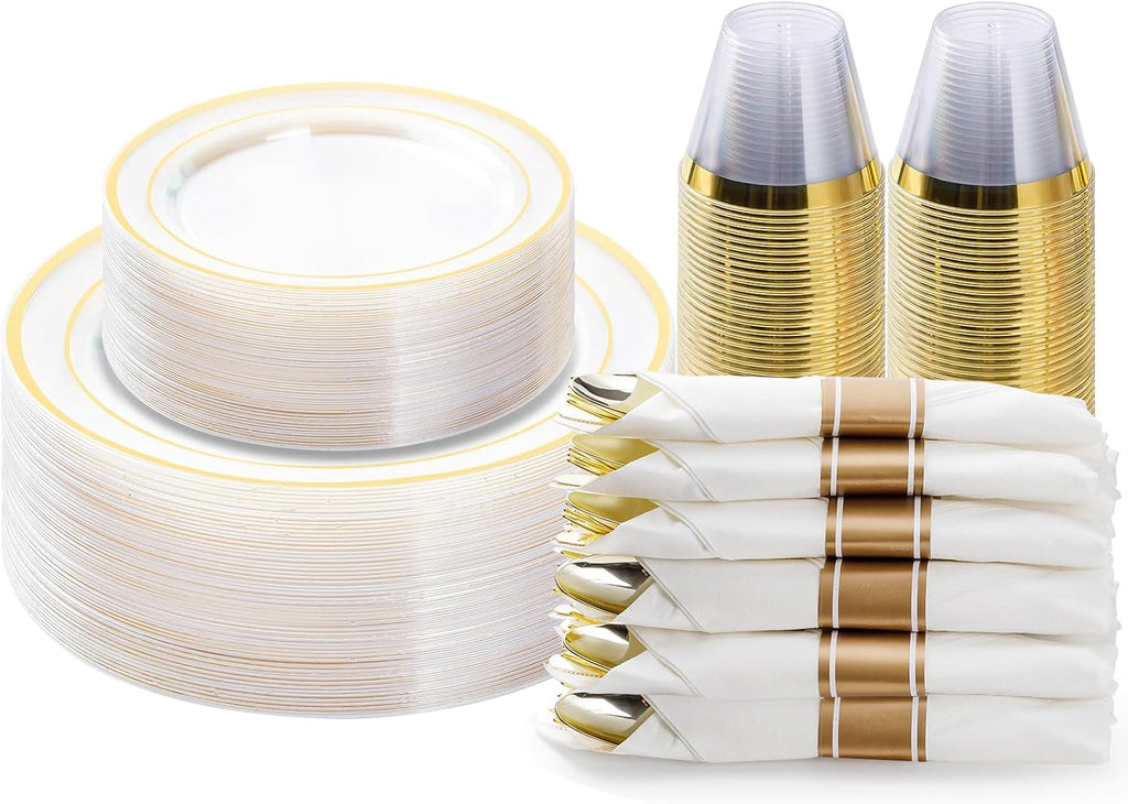 350 Piece Black Gold Dinnerware Set for 50 Guests